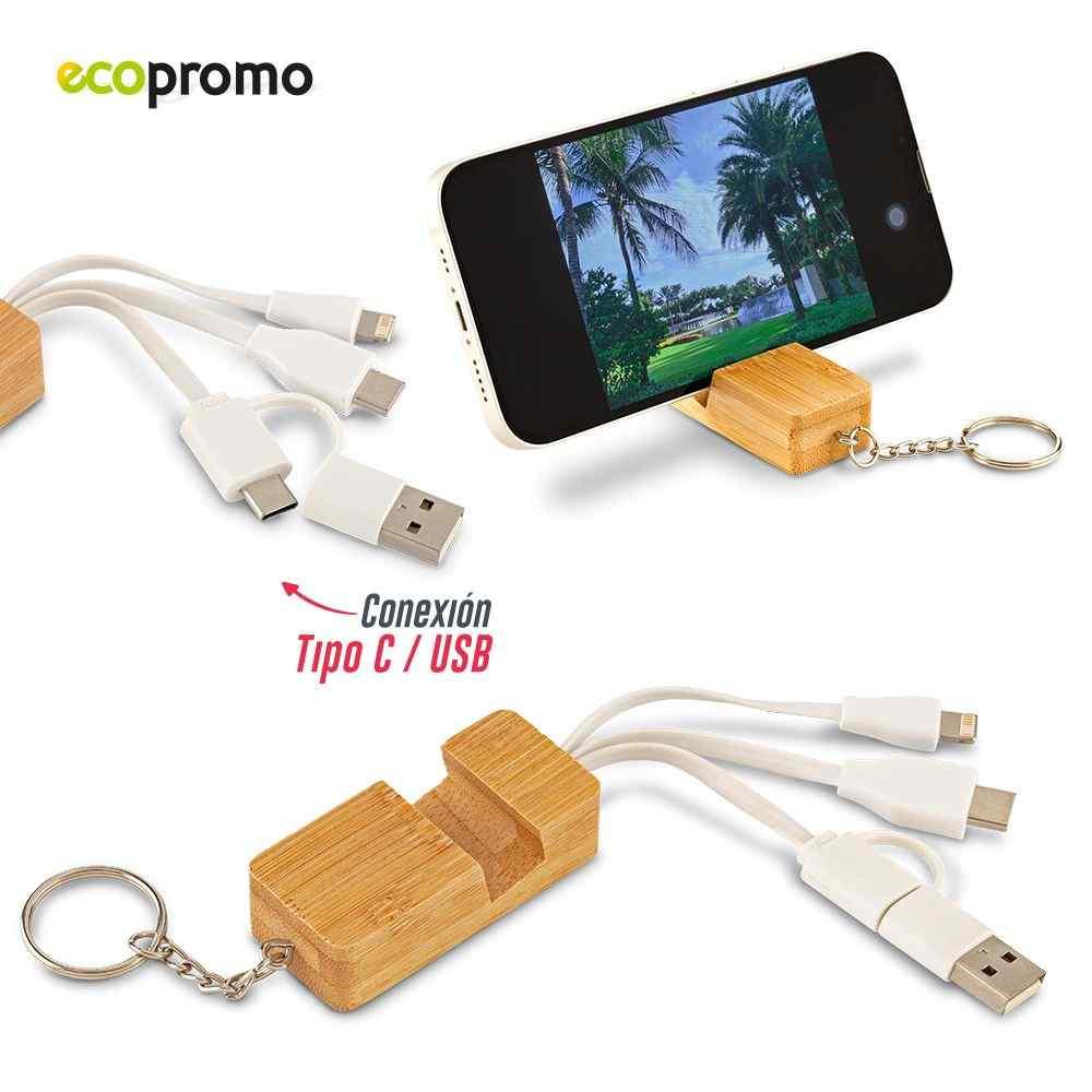 Cable Multicargador 3-1 Bamboo - Producto promocional personalizable