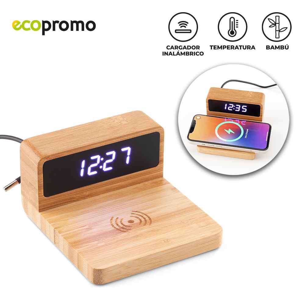Cargador Inalámbrico Bamboo Clock - Producto promocional personalizable