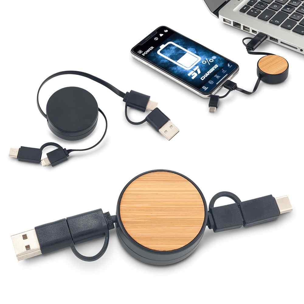 Cable Multicargador Bamboo - Producto promocional personalizable