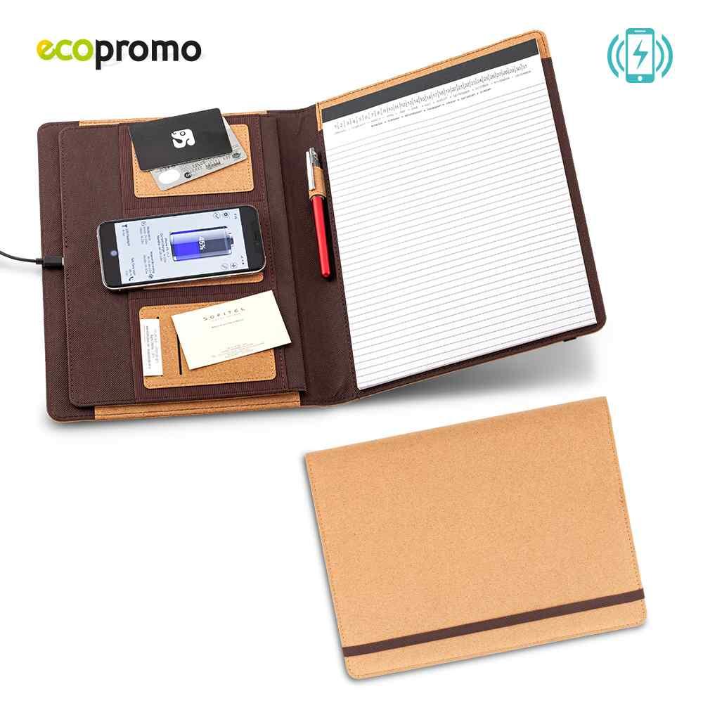 Carpeta Folder Con Cargador Inalámbrico Cork - Producto promocional personalizable