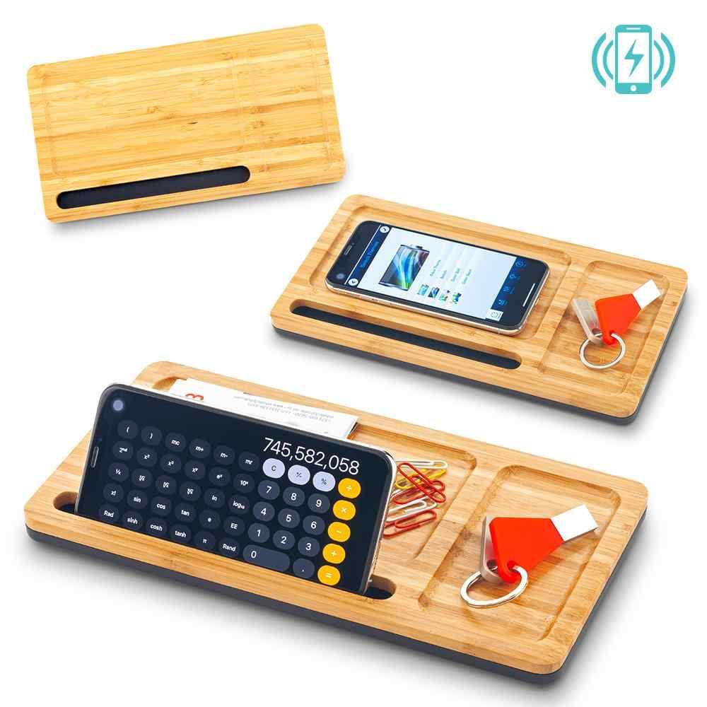 Organizador de Escritorio Bamboo Con Cargador Oferta - Producto promocional personalizable