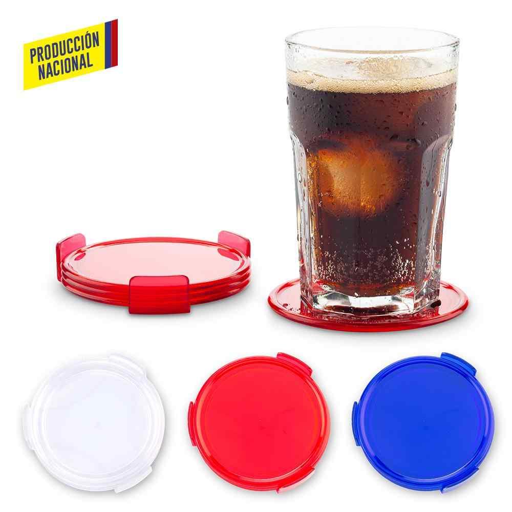 Portavasos Plástico Set x 4 y Base - Produccion Nacional - Producto promocional personalizable