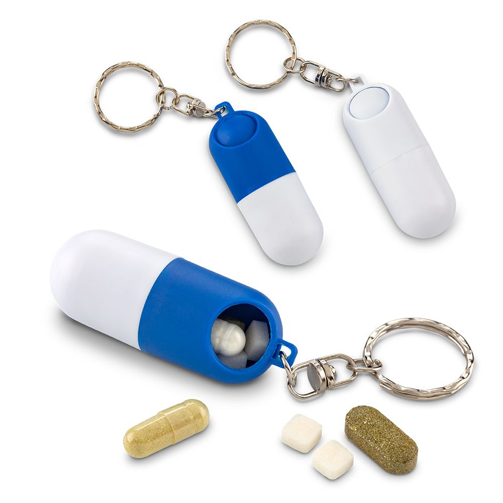 Llavero Pastillero Cápsula - Producto promocional personalizable