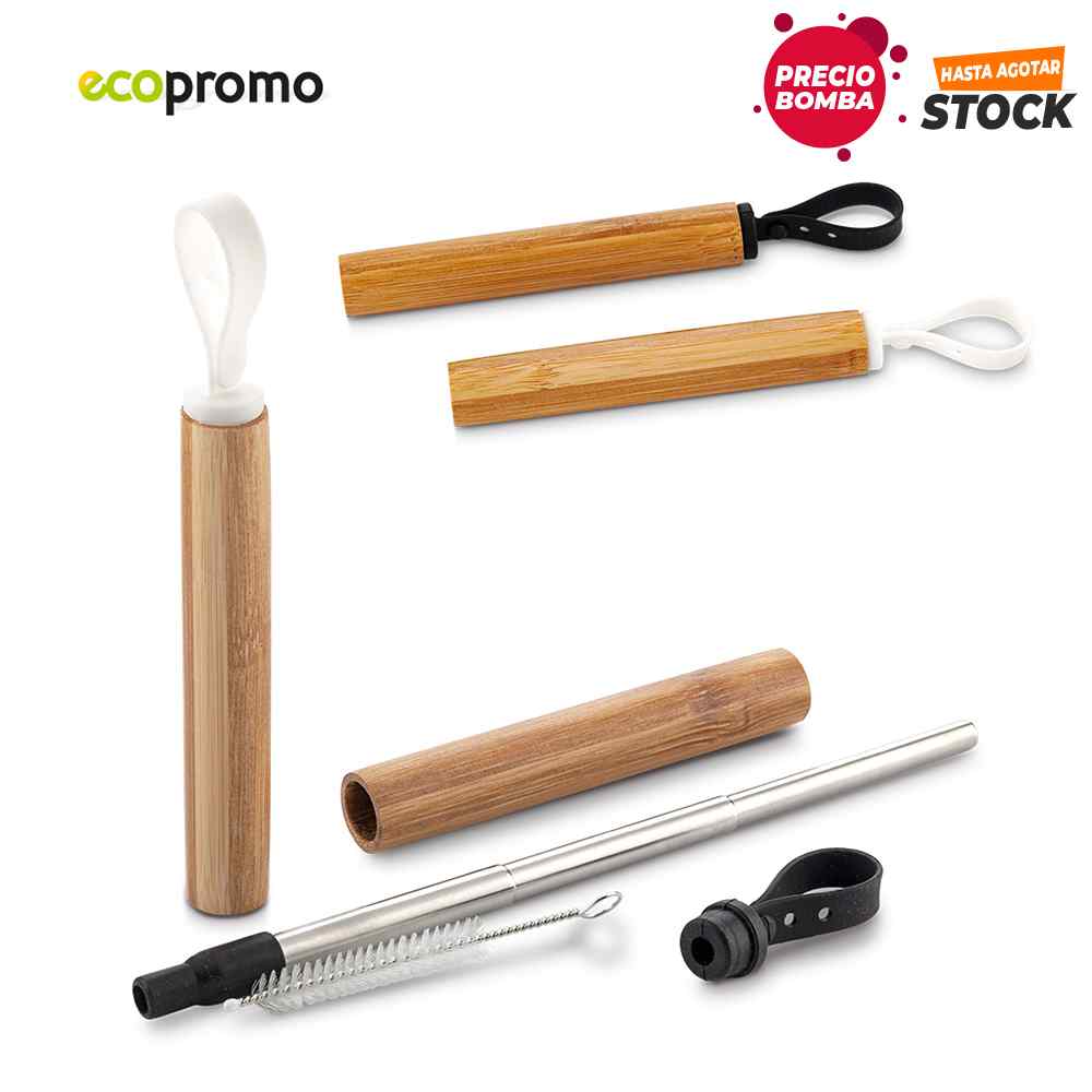 Pitillo Reutilizable Metálico Bamboo - Precio Bomba - Producto promocional personalizable
