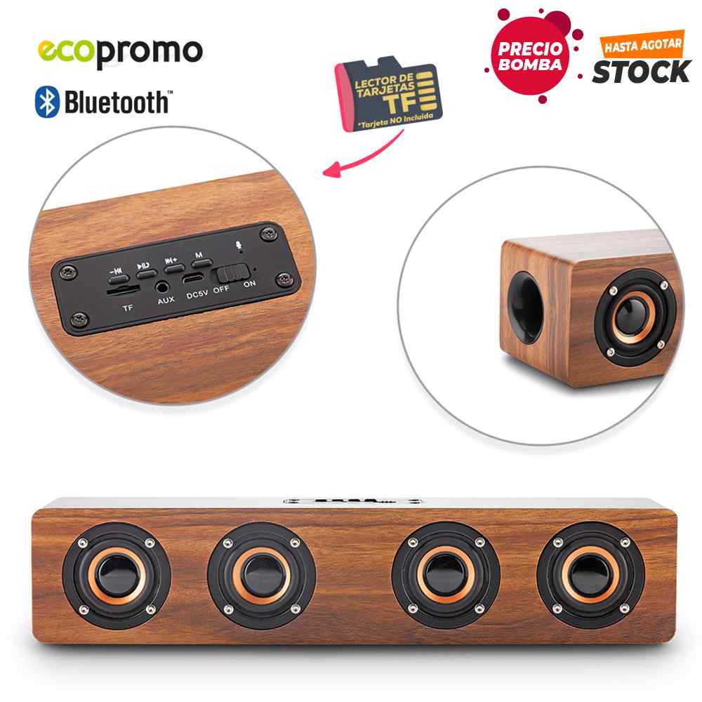 Speaker Bluetooth Retro Bamboo - Precio Bomba - Producto promocional personalizable